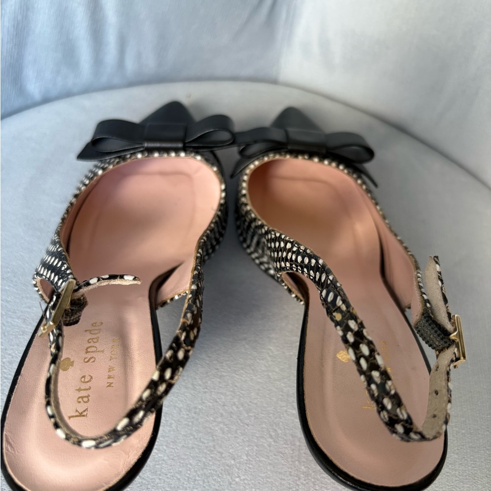 kate spade Black and White Polka Dot Bow Slingback Heels - Picture 10 of 10